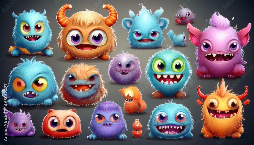 set of funny monsters