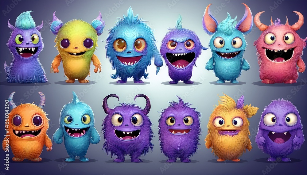 set of funny cartoon monsters