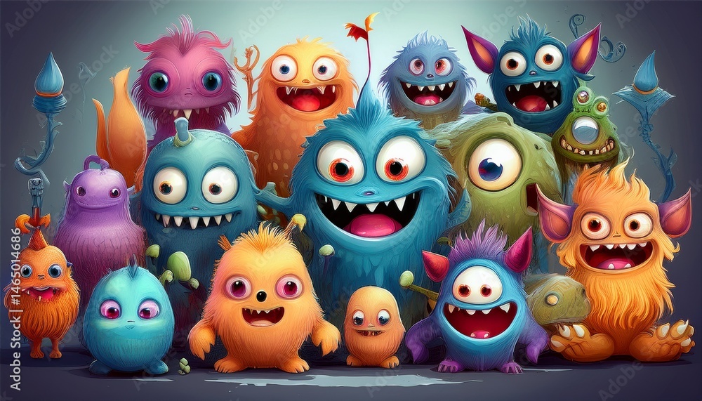 set of funny cartoon monsters