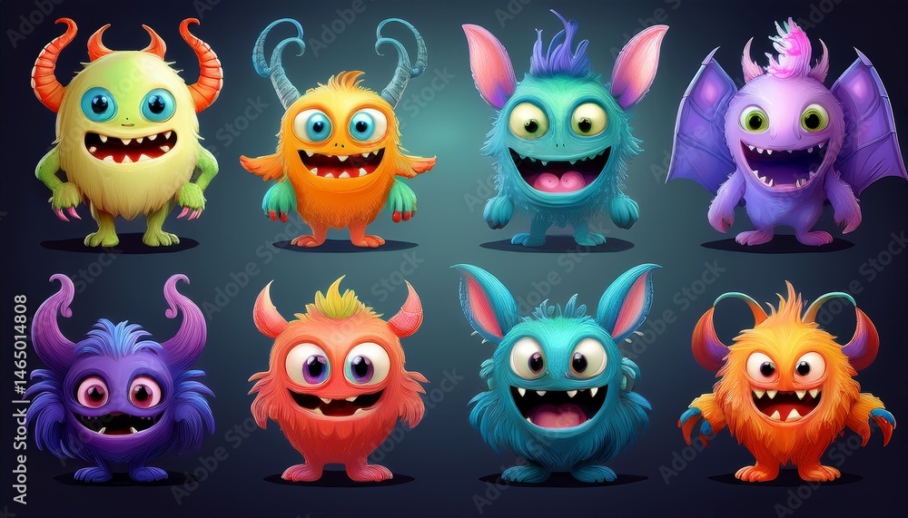 set of funny cartoon monsters