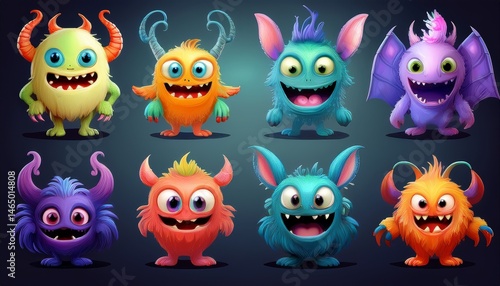 Obraz na płótnie set of funny cartoon monsters w salonie