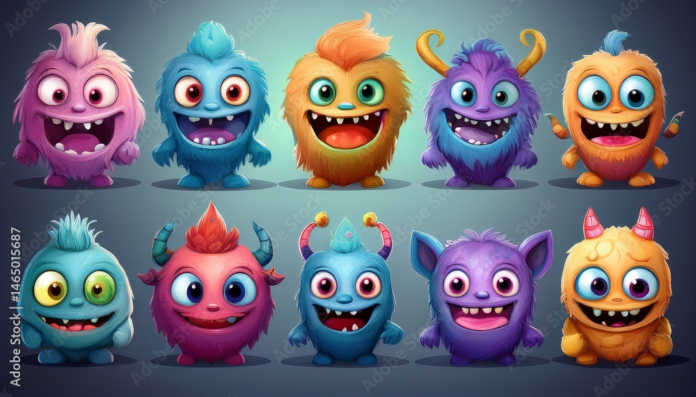 set of funny cartoon monsters set of funny cartoon monsters