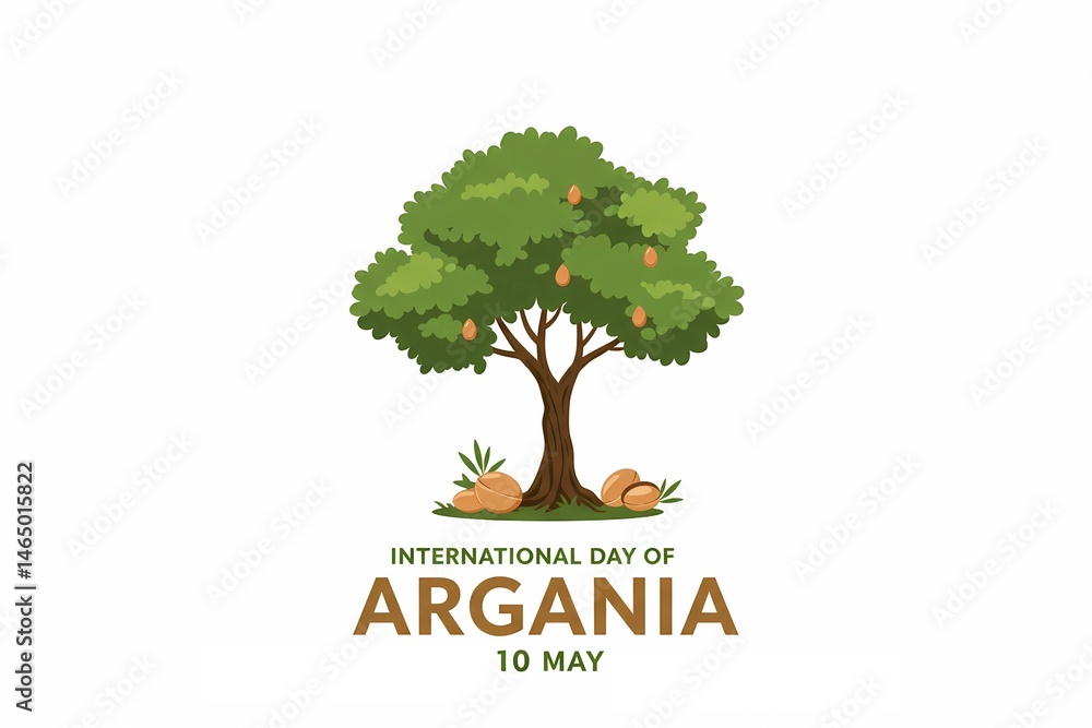 Obraz premium Argan Tree with Fruits and Nuts Graphic: International Argania Day Vector (May 10)