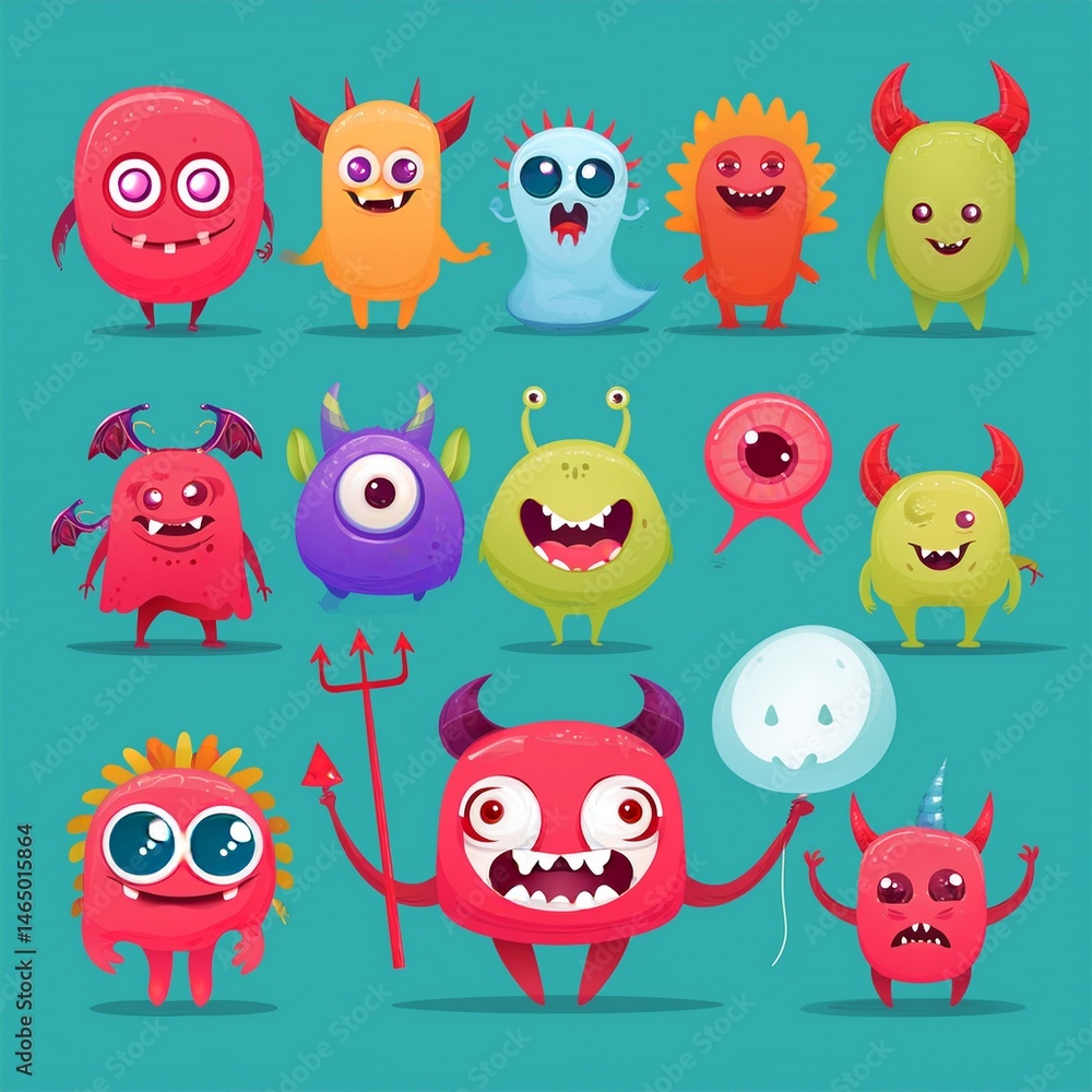 set of funny cartoon monsters