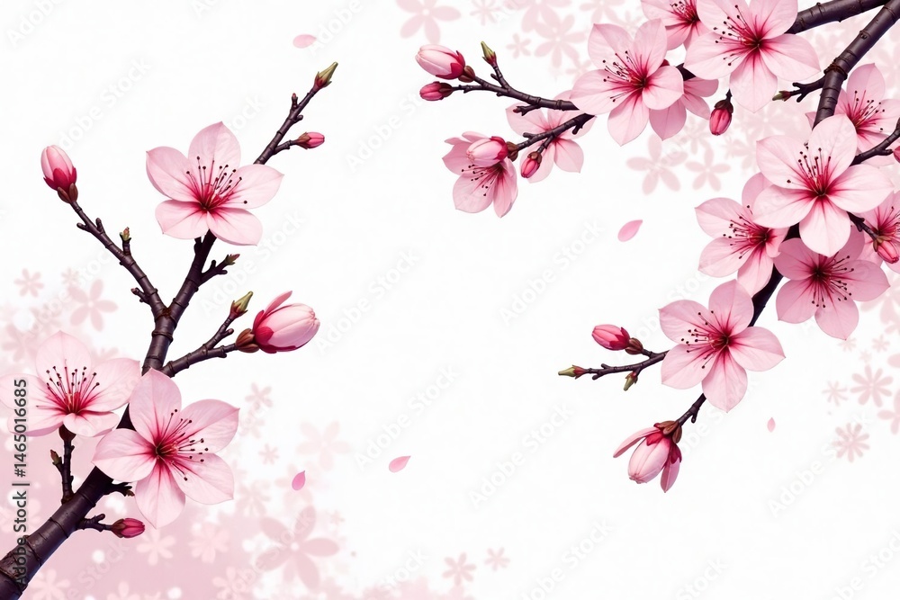 Fototapeta premium Intricate sakura branch pattern, white & pink, watercolor style , watercolor, floral, petal