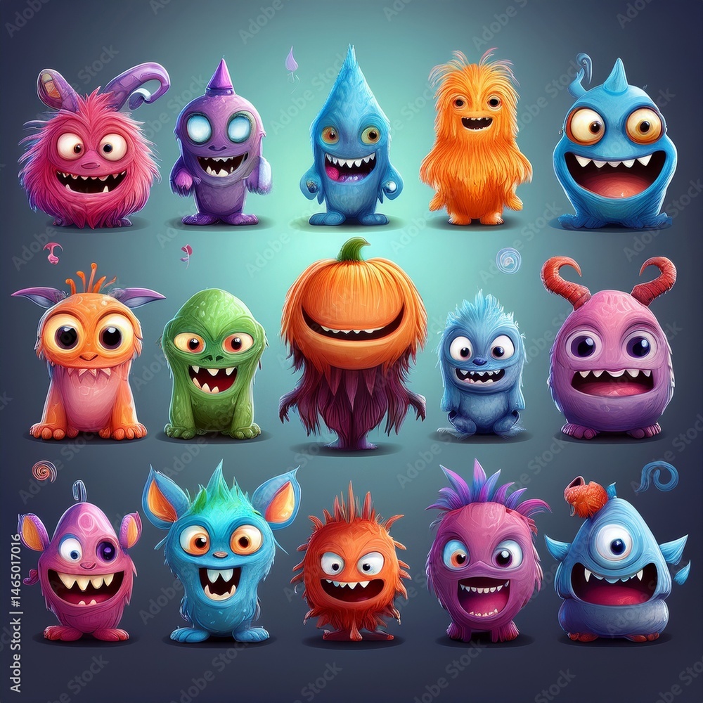 set of funny cartoon monsters