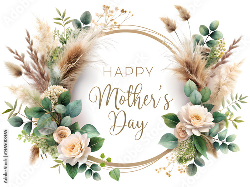 Happy Mothers Day lettering. Handmade calligraphy vector illustration. Mother's day card with flowers