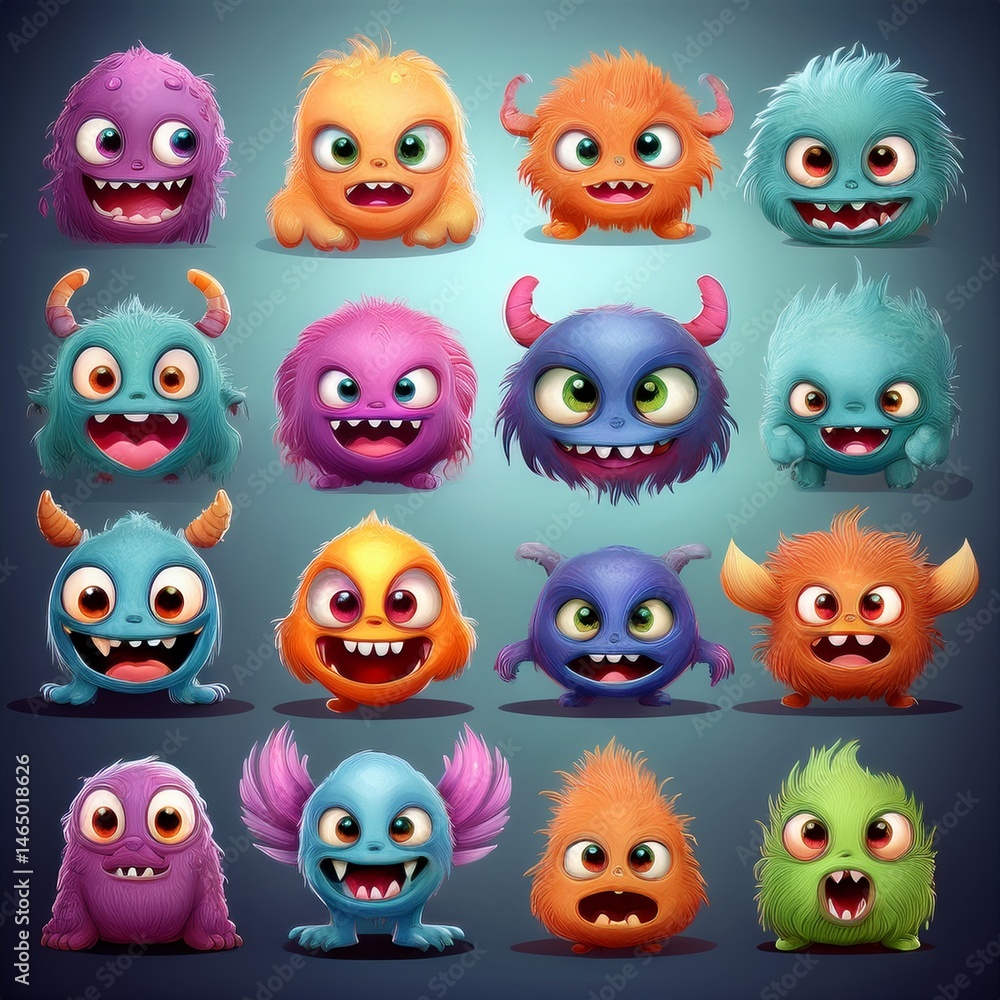set of funny cartoon monsters