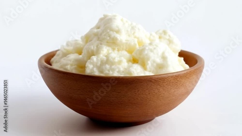 Wallpaper Mural Wooden Bowl Filled with White Creamy Substance on White Background for Food Day Torontodigital.ca