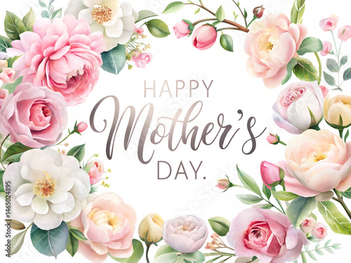 Happy Mothers Day lettering. Handmade calligraphy vector illustration. Mother's day card with flowers