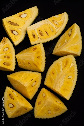 slices of jackfruit on black background