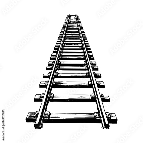 railroad sketch engraving black and white outline. Scratch board imitation.