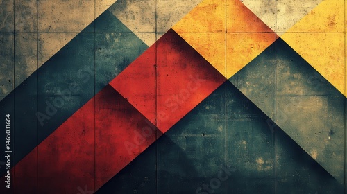 Abstract geometric shapes on textured concrete wall