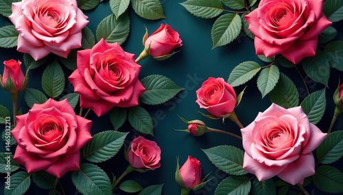 Intricate blooming roses, lush leaves repeat seamlessly , repeating, elegant, seamless