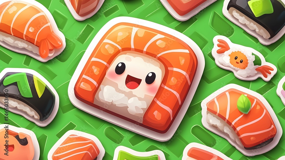 Cute Pixel Art Sushi Illustrations and Packaging Flatlay Cute Pixel Art Sushi Illustrations and Packaging Flatlay