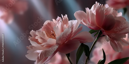 Obraz na płótnie Beautiful Peonies Blooming With Soft Pink Petals Against a Blurred Background w salonie