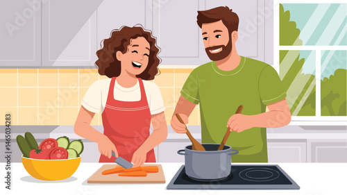 Couple cooking together in the kitchen