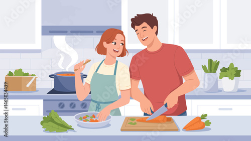 Couple cooking together in the kitchen