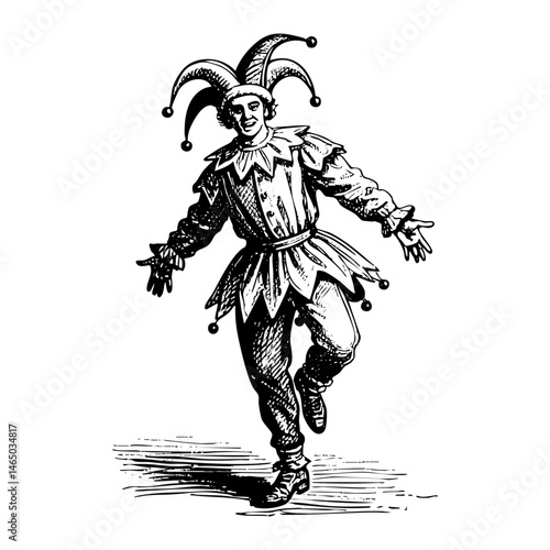 happy smiling clown sketch engraving black and white outline. Scratch board imitation.