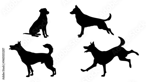 set of dog different pose silhouette vector