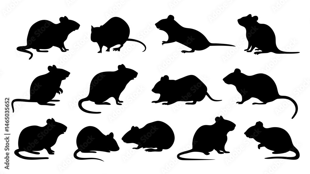 Fototapeta premium set of rats silhouette vector on tranparent background