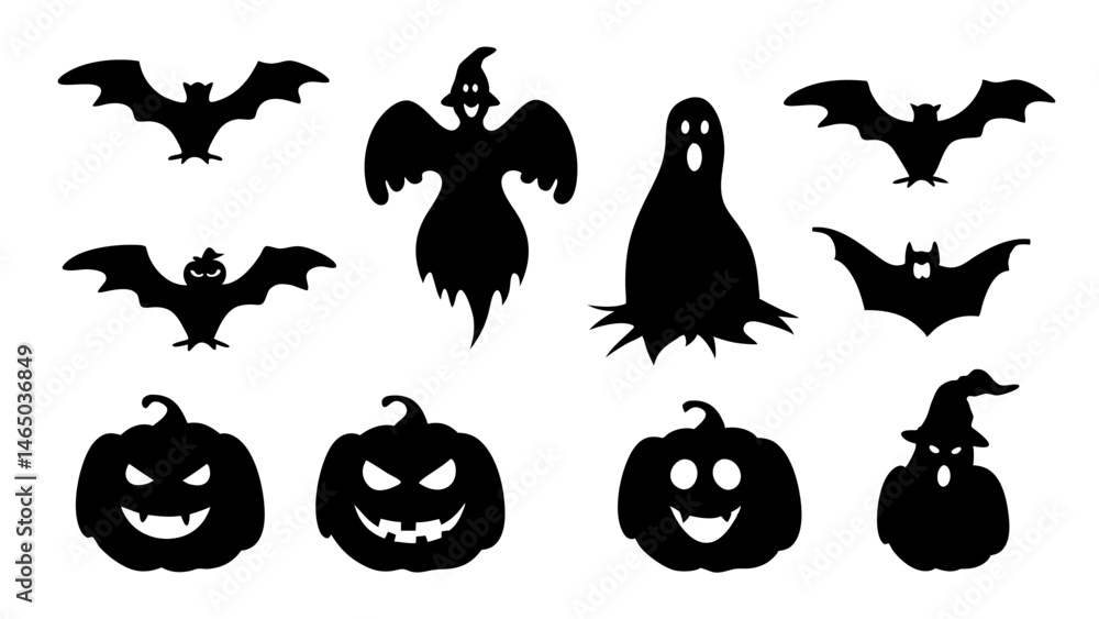 Fototapeta premium set of halloween icon silhouette vector on tranparent background
