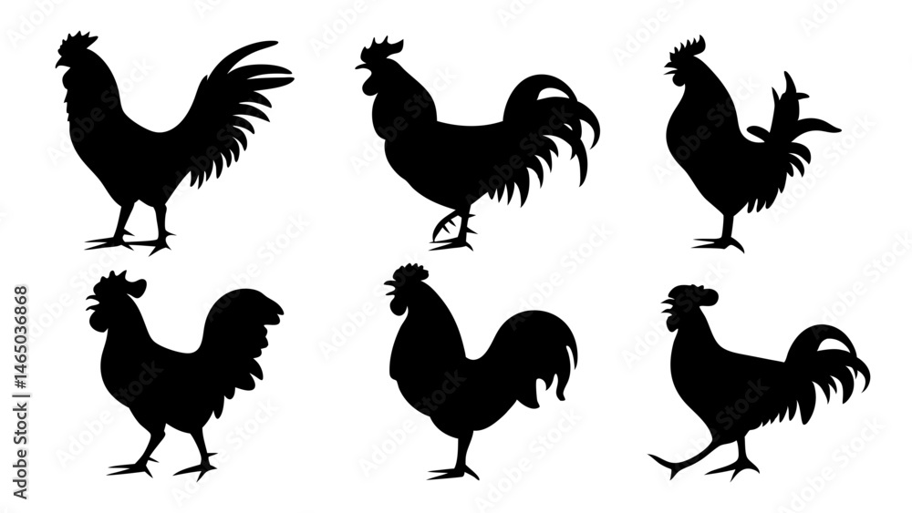 Fototapeta premium set of rooster different pose silhouette vector