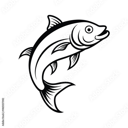a jumping fish line art vector art silhouette