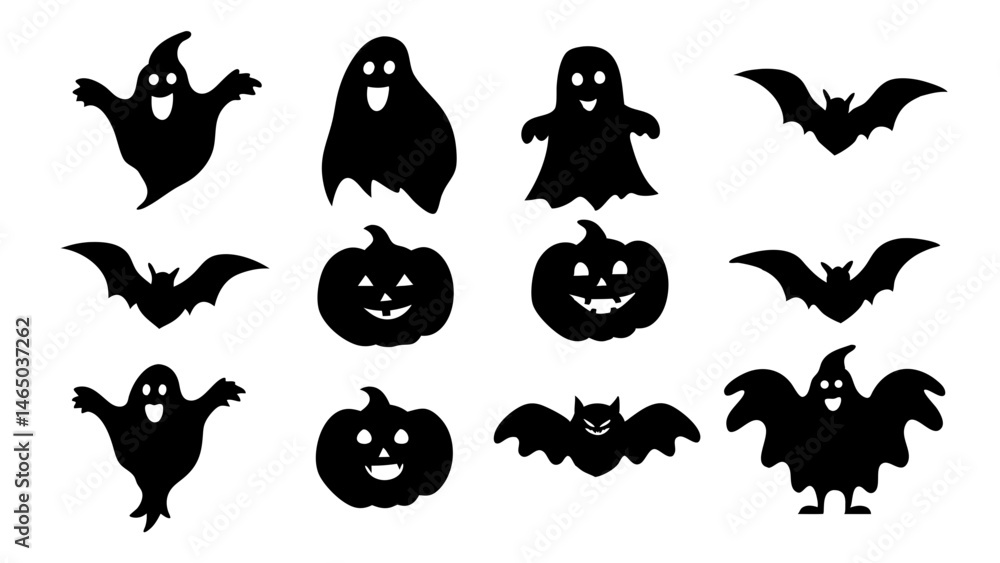 Fototapeta premium set of halloween icon silhouette vector on tranparent background