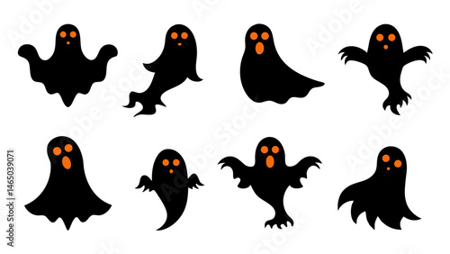 set of halloween ghost vector on tranparent background