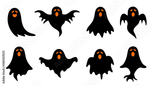 set of halloween ghost vector on tranparent background