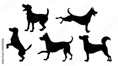 set of dog different pose silhouette vector