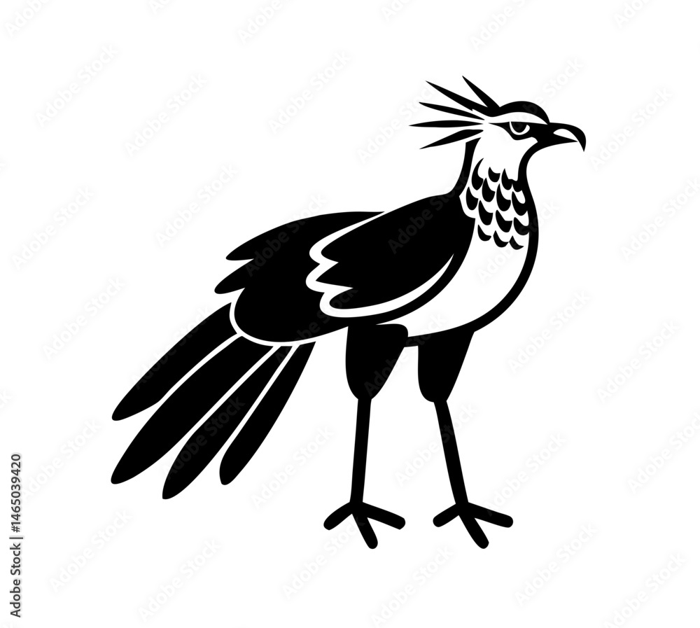 Fototapeta premium Secretary bird standing in profile with elegant features vector illustration