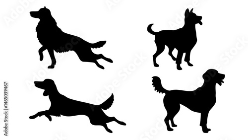 set of dog different pose silhouette vector