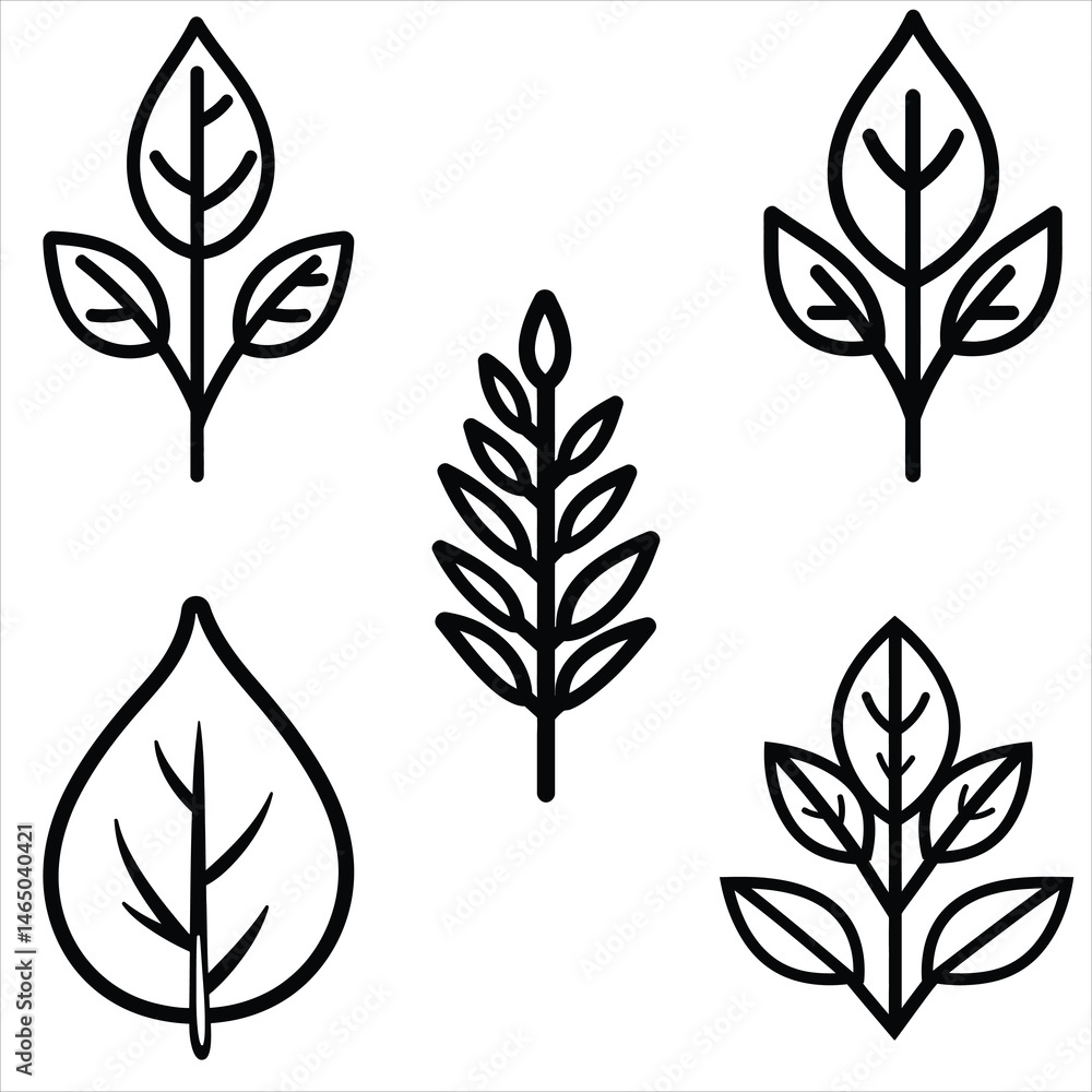 Leaf icon set, vector illustration. Flat design style, black and white. Leaf icon set, vector illustration. Flat design style, black and white.