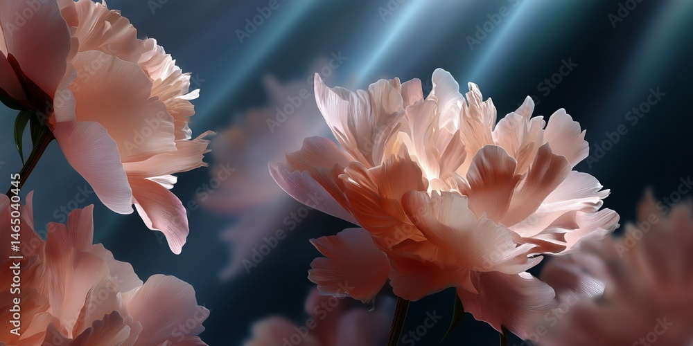 Beautiful Pink Peonies Bloom Gracefully in a Tranquil Garden Setting During the Early Morning Light