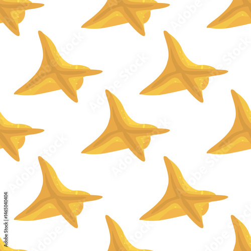 Crispy Wonton Pattern background. Fried Dumpling pattern background. Fried Snack Food illustration pattern. Fried Dumpling Seamless Pattern, Asian Street Food Background.