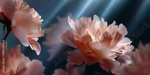 Obraz na płótnie Beautiful Pink Peonies Bloom Gracefully in a Tranquil Garden Setting During the Early Morning Light w salonie