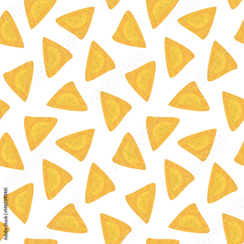 Crispy Wonton Pattern background. Fried Dumpling pattern background. Fried Snack Food illustration pattern. Fried Dumpling Seamless Pattern, Asian Street Food Background.