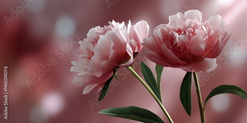 Obraz na płótnie Beautiful Peonies Blooming With Soft Pink Petals Against a Blurred Background w salonie