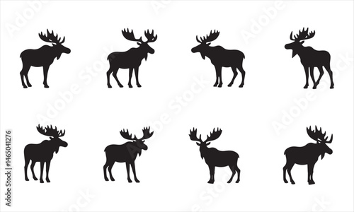 Deer silhouettes set vector illustration, black deer silhouette icon bundle
