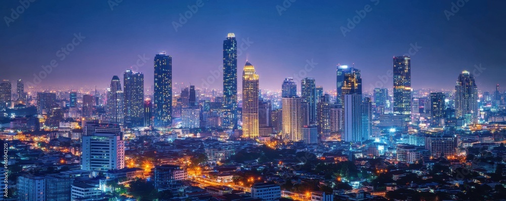 Naklejka premium Night Cityscape View of Tall Buildings