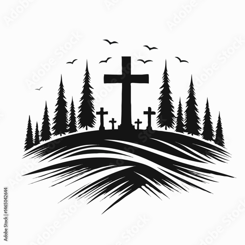 Graveyard hill with crosses 