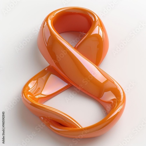 3D Cartoon Orange Ribbon Icon Isolated on White Background