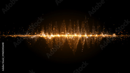 Mesmerizing digital sound wave pattern made of glowing dots creates stunning visual effect against dark background, evoking sense of rhythm and energy