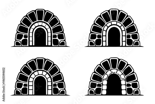 Stone Cave Silhouette Vector Set – Rock and Mountain Caves Collection

