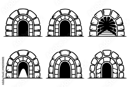 Stone Cave Silhouette Vector Set – Rock and Mountain Caves Collection

