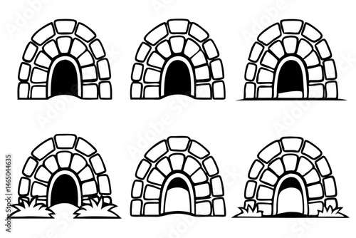 Stone Cave Silhouette Vector Set – Rock and Mountain Caves Collection

