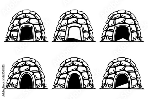 Stone Cave Silhouette Vector Set – Rock and Mountain Caves Collection

