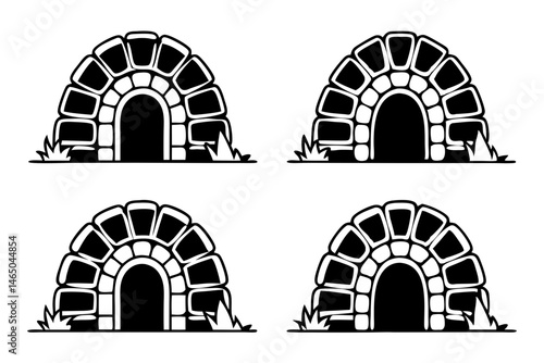 Stone Cave Silhouette Vector Set – Rock and Mountain Caves Collection

